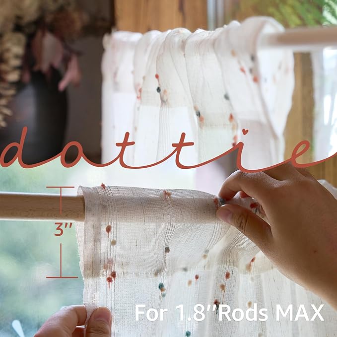 jinchan Valance Curtains for Windows 16 Inch Colorful Mini Pom-Pom Country Farmhouse Kitchen Valance Semi Sheer Voile Samll Window Treatment for Bedroom Living Room Rod Pocket 1 Panel Blush Meadow