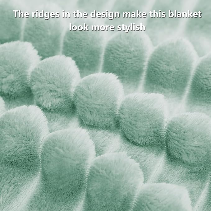 HIMEET Sage Green Ribbed Queen Size Blanket for Bed - 300GSM Lightweight Fleece Blanket for Women, Large Sofa Couch Cover Bed Blankets Gifts, Striped Spring Home Room Decor, Sage Green, 90x90 Inches