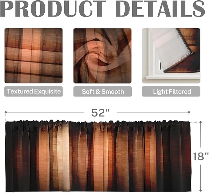 Emvency 2 Pack Valances Window Treatments, Orange Copper Vintage Stripe Blackout Drapes Adjustable Curtain for Windows Living Room Kitchen Over Sink, 52x18 Inch Rod Pocket Valances
