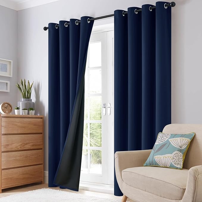 SimpleHome 100% Blackout Curtains for Bedroom,Thermal Insulated Grommet Window Drapes Room Darkening Navy Blue Curtains for Living Room with Black Back,52 x 96 Inch,2 Panels