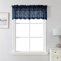 Lecloud Leia Navy Blue Sheer Valances for Windows 16 Inch Length 2 Pcs, Dual Rod Pocket Jacquard Leaf Textured Short Curtains, Kitchen Curtains Drapes for Cafe Bathroom RV, Each Panel 28" W x 16" L