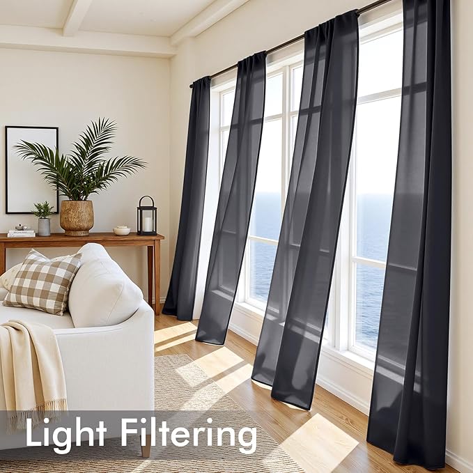 MIULEE Black Sheer Curtains 72 Inches Long, 4 Panels Set, Light Filtering Halloween Rod Pocket Voile Drapes for Living Room and Bedroom, Airy Soft Fabric Window Treatments, 42 x 72 Inches