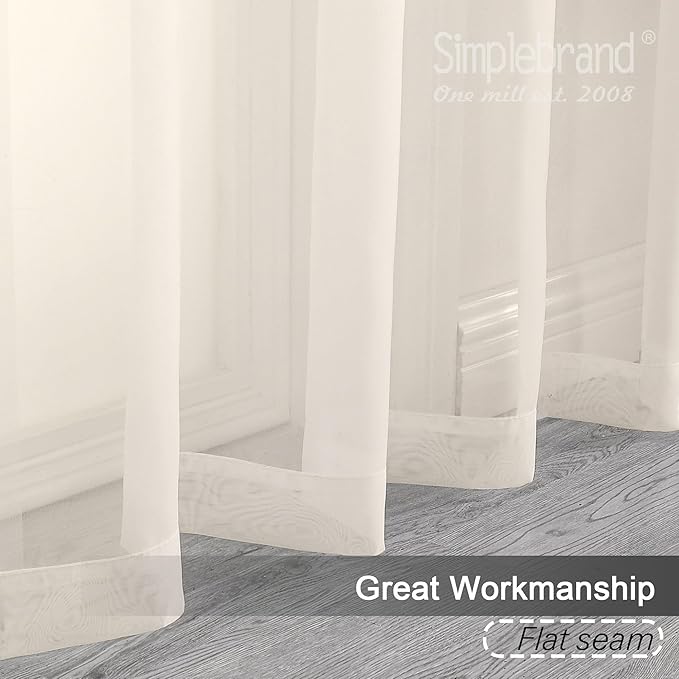 Simplebrand Cream Sheer Curtains 96 Inches Long 2 Panels, Light Filtering Rod Pocket Solid Color Window Sheer Curtain Panels, Elegant Curtains & Drapes for Living Room, Bedroom, 42" W x 96" L