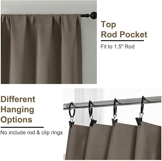Simplebrand Ava Latte Blackout Curtains for Bedroom 72 Inch Length 2 Panels Set, Privacy Thermal Insulated Rod Pocket Door Window Curtains for Patio French Door Front Door, W40 x L72 Inch, Latte