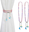 PEDOBO Magnetic Curtain Tiebacks, 2 Pack Crystal Beaded Sun & Moon Pendants Sheers/Draperies Holdbacks for Window Home Office Decor (Pink)
