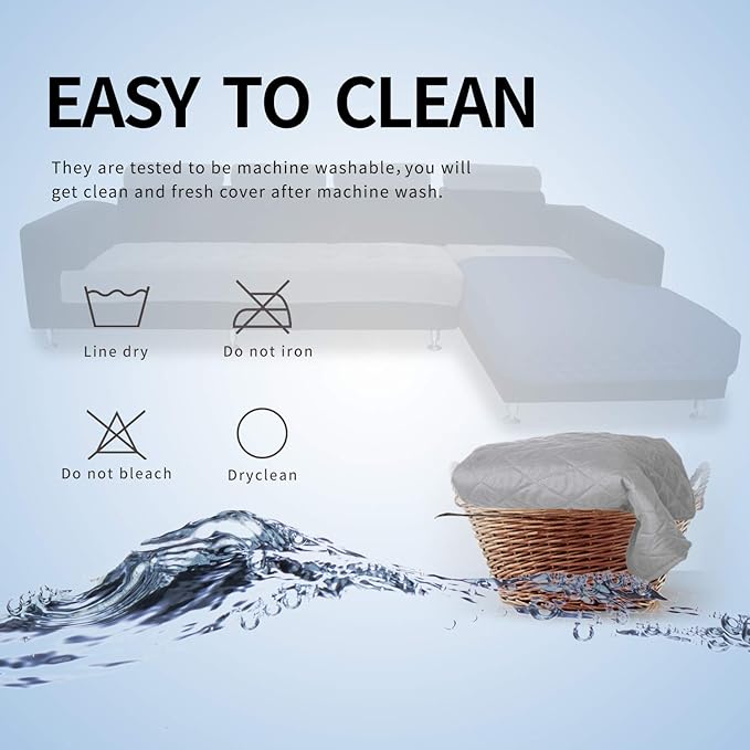 Easy-Going Sectional Couch Covers for Dogs L Shape Sofa Cover Reversible Sofa Slipcover Chaise Lounge Cover Furniture Protector Cover for Pets Dog Cat (42 x 68 inches, Light Gray/Light Gray)