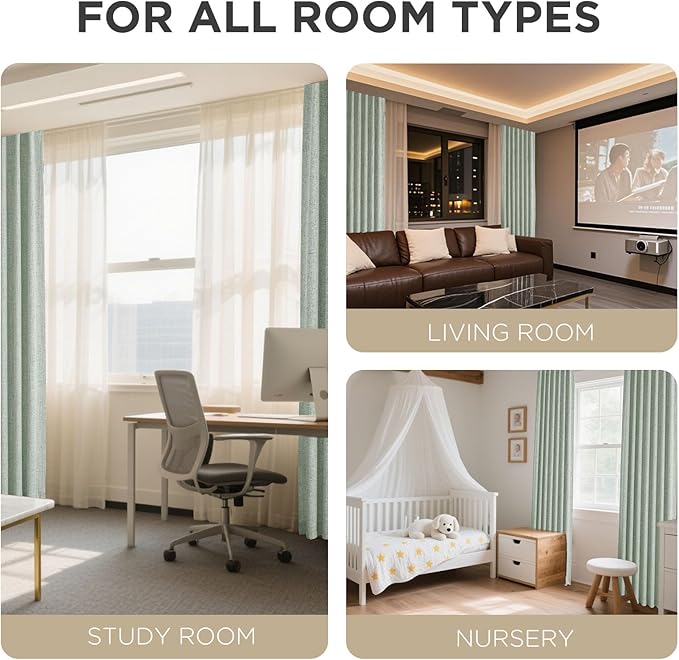 Joydeco Blackout Curtains for Bedroom - 100% Light Blocking 2 Panels Sage Green Drapes 37"W x 108"L, Thermal Insulated Room Darkening Curtains, Linen Textured for Living Room, Rod Pocket & Back Tabs