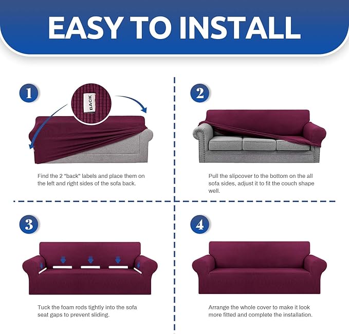 KEKUOU Stretch Single Sofa Slipcover 1 Piece Couch Sofa Cover (31"-55") Furniture Protector 1 Seater Sofa with Elastic Bottom for Kids,Pet.Jacquard Small Checked Pattern Fabric(Small,Wine)