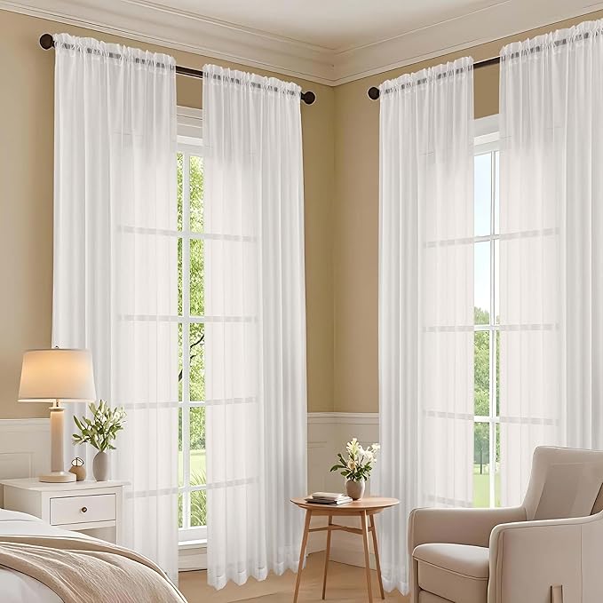 OVZME Ivory Bedroom Curtains 2 Panel Sets 90 Inch Length, 59 Inch Extra Wide Light Filtering Light Weight Soft Window Treatment Panels for Study Room Living Room Guest Room, 59Wx90L Inches
