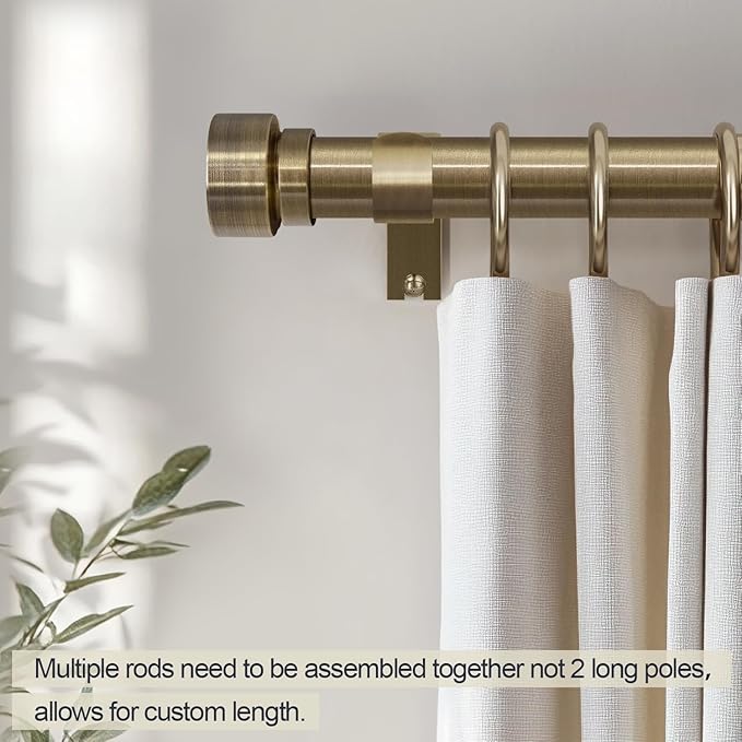 Lootkell Antique Bronze Curtain Rods for Windows 66 to 120 Inches Adjustable Length Heavy Duty 1" Diameter Window Curtain Rod with Solid Metal Finials for Outdoor Farmhouse Bedroom Kitchen Living Room