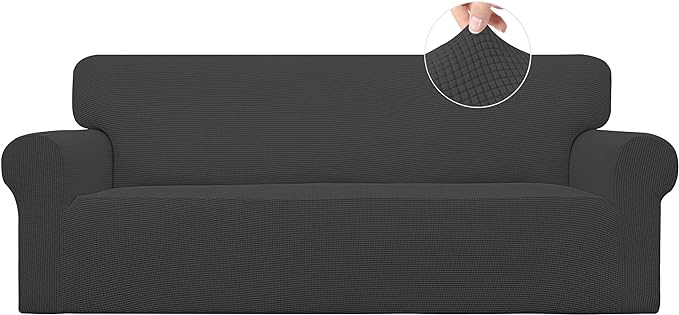 Easy-Going Stretch Oversized Sofa Slipcover 1-Piece Sofa Cover Furniture Protector Couch Soft with Elastic Bottom for Kids, Polyester Spandex Jacquard Fabric Small Checks Dark Gray