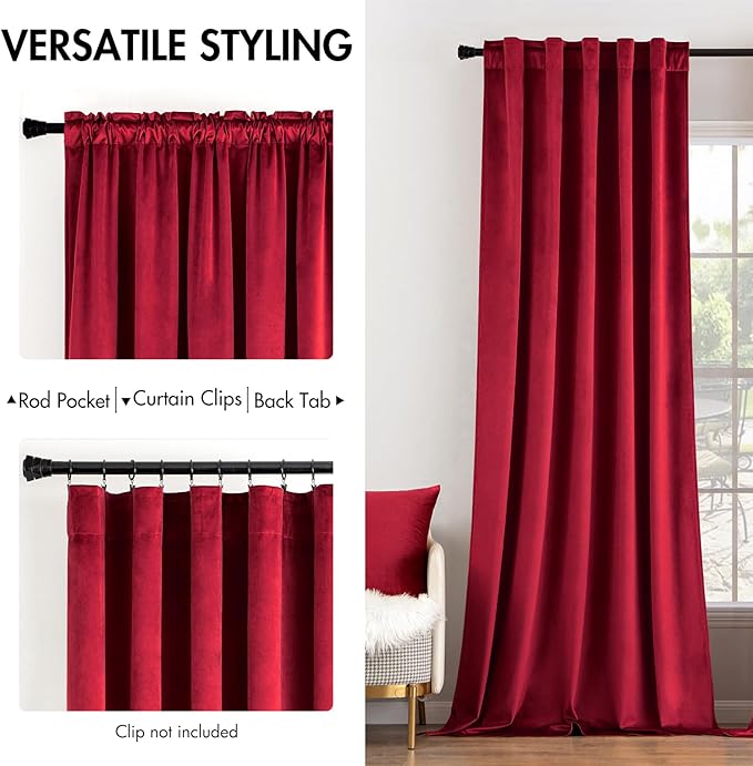 MIULEE Velvet Curtains 84 inches - Luxury Blackout Curtains for Bedroom Living Room Thermal Insulated Super Soft Window Drapes Rod Pocket & Back Tab Christmas Decor, Red, W52 x L84 inches, 2 Panels