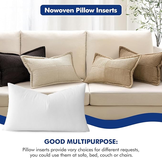 MIULEE Pillow Insert 12x24 Inch, Decorative Rectangle Throw Pillow Inserts, Premium Fluffy Pillow Forms Sham Stuffer for Sofa Couch Living Room