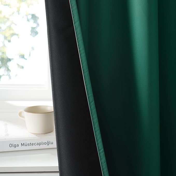 RYB HOME Bedroom Blackout Curtains 72 inches Long, 100% Blackout Thermal Insulated Noise Reducing Curtains for Living Room Nursury, 62 inches Wide by 72 inches Long, Dark Green