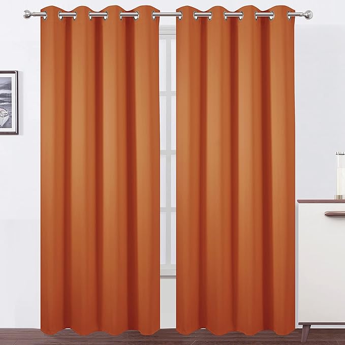 LEMOMO Blackout Curtains 52 x 95 inch/Orange Curtains Set of 2 Panels/Thermal Insulated Room Darkening Bedroom Curtains