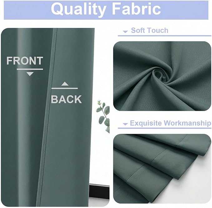 Simplebrand Ava Dark Green Short 36 Inches Blackout Curtain 2 Panels Set, Half Window Rod Pocket Privacy Curtain Tiers for Kitchen, Curtains Blackout for Bathroom Shades, W40 x L36 Inch, Dark Green