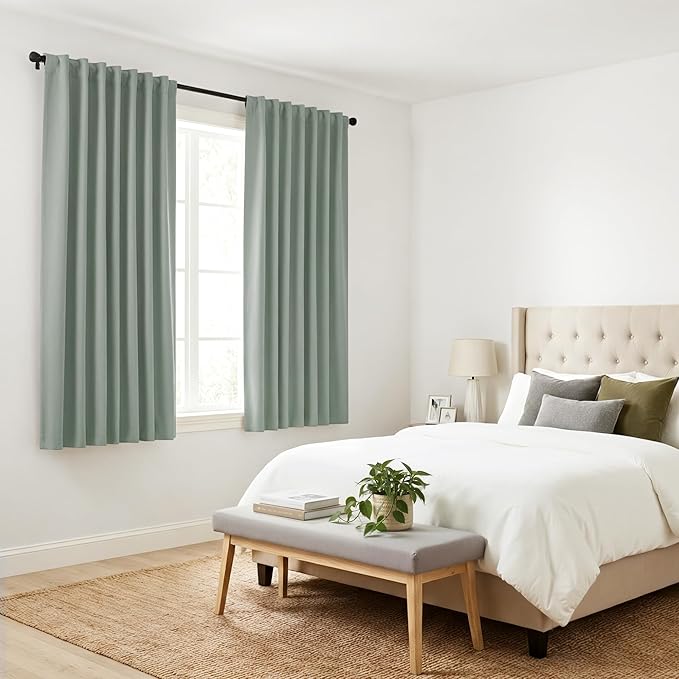 Pony Dance Short Gray Blackout Curtains - Small Window Drapes Thermal Insulated Light Blocking Drapes Back Tab/Rod Pocket Short Curtain Panels for Bedroom & Kitchen, 42 W x 30 L, Sage Green, 1 Pair