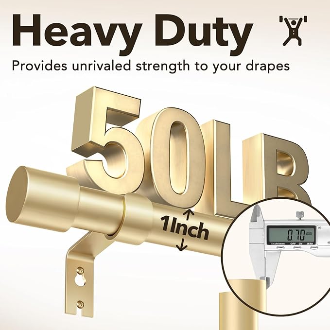 Extra Long Curtain Rods for Windows 32 to 240 Inch, 1 Inch Gold Heavy Duty Curtain Rods for Patio, Farmhouse, Bedroom, Living Room, Adjustable Metal Drapery Rod (A2,Gold,32"-240")