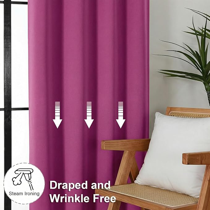 Simplebrand Ava Hot Pink Short Blackout Curtains for Bedroom 45 Inches Long 2 Panels Set, Solid Thermal Insulated, Energy Saving Window Treatment Curtains Blackout Drapes, W40 x L45 Inch
