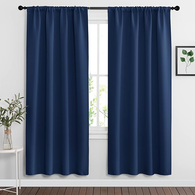 RYB HOME Blackout Curtains for Bedroom Living Room 72 inches Long, Thermal Insulated Privacy Rod Pocket Drapes for Nursery Office Home Theater, Width 42 by Length 72, Navy Blue, 2 Panels