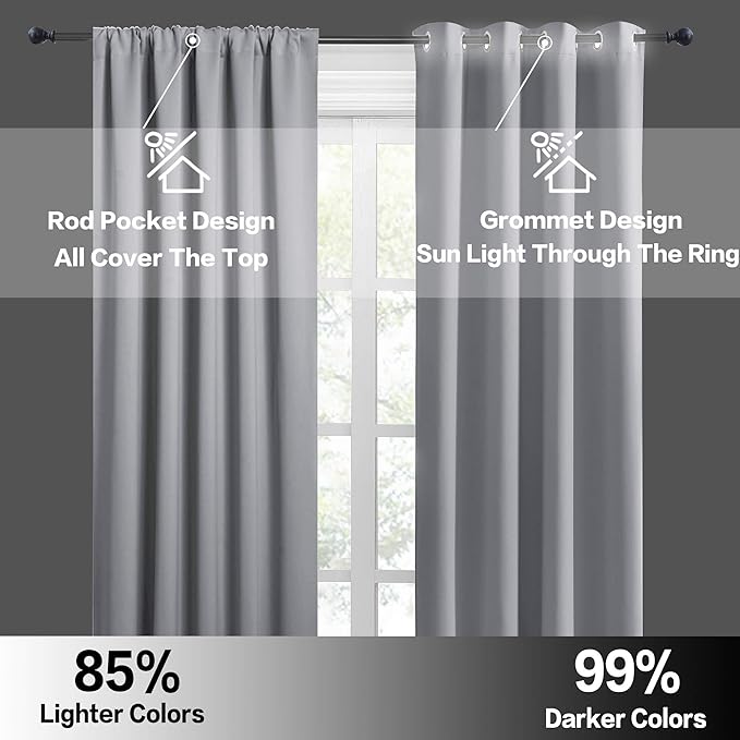 RYB HOME RV Curtains for Camper Windows, Mini Small Thermal Insulated Sunlight Heat Blocking Blackout Privacy Portable Curtains for Travel Trailer, Width 34 by Length 24, Silver Grey, 2 Panels