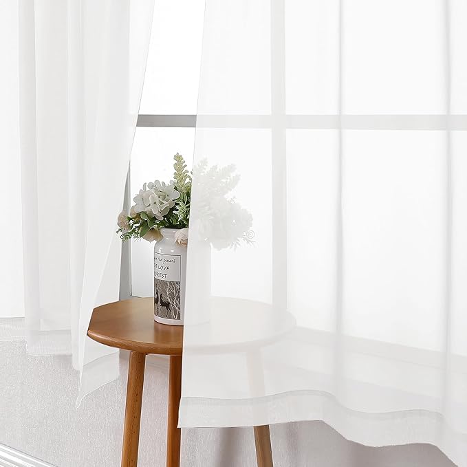 Lecloud White Sheer Curtains 63 Inch Length 2 Panels Set, Elegant Voile White Curtains for Bedroom Living Room, Airy Sheer Drapes for Dinning Room with Rod Pocket, Each Panel 42 X 63 Inch
