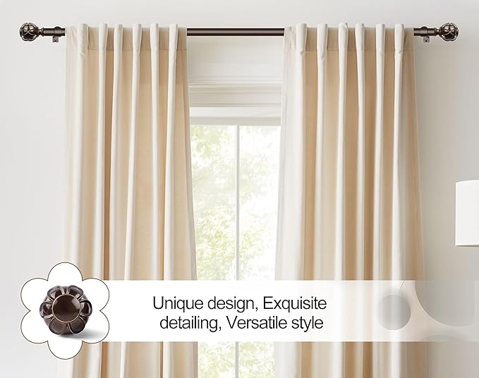 KAMANINA 1 Inch Curtain Rod Telescoping Single Drapery Rod 28 to 48 Inches (2.3-4 Feet), 2 Pack Antique Bronze Curtain Rods for Windows 16 to 44 Inches, Netted Texture Finials