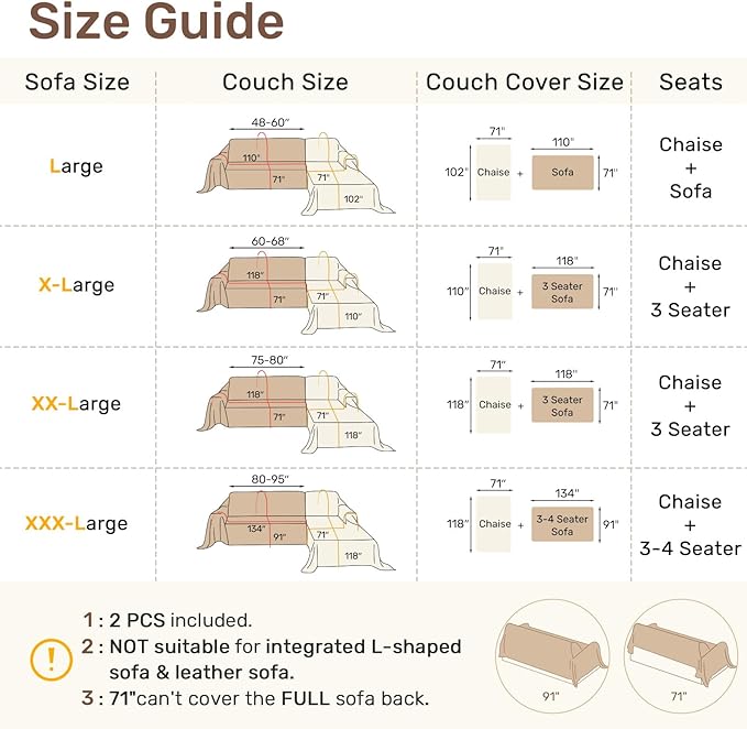 Sectional Couch Covers, 2 Pieces Washable L Shaped Couch Covers Sofa Blanket for Dogs Pet Friendly Sectional Sofa Slipcovers Furniture Covers,71"x118"+91"x134",(XXX-Large,Dusty Blue)