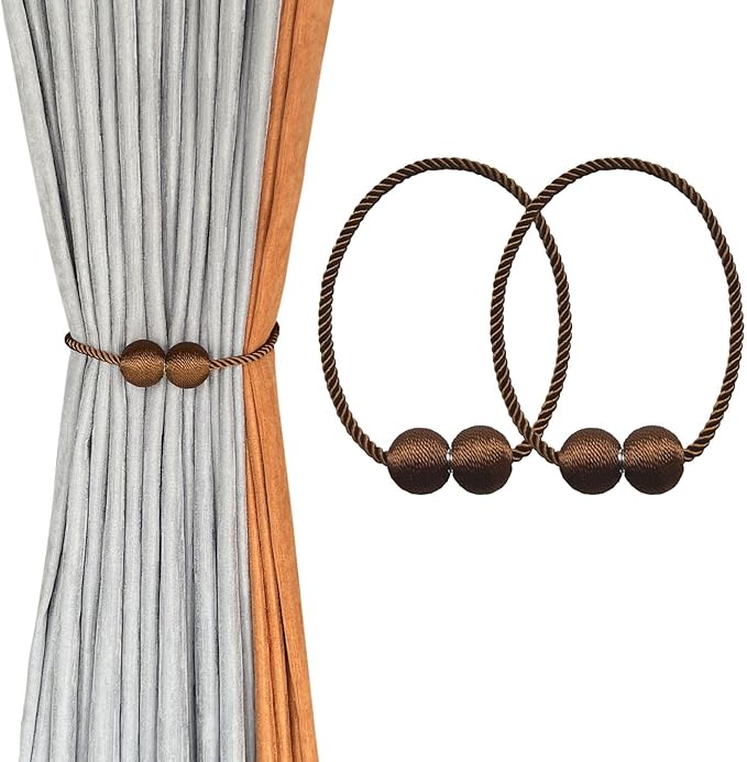 Melaluxe 2 Pack Magnetic Curtain Tiebacks, Decorative Curtain Holdbacks for Window Décor (Coffee)