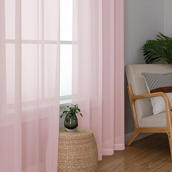 Aiyufeng Blush Pink Sheer Curtains 96 Inches Long 2 Panels Set, Light Filtering Soft Airy Voile Rod Pocket Baby Pink Sheer Window Drapes for Bedroom Living Room, Each 42Wx96L Inches