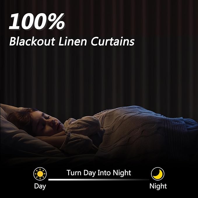 Guken 100% Blackout Linen Curtains 78 Inch Length 2 Panels Set for Living Room Bedroom Back Tab Thermal Insulated Black Out Drapes Room Darkening Farmhosue Window Curtains 78 Inches Long
