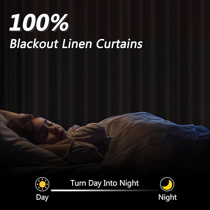 Guken White 100% Blackout Linen Curtains 120 Inch Length 2 Panels Set for Living Room Bedroom Back Tab Thermal Insulated Black Out Drapes Room Darkening Farmhouse Window Curtains 52x120