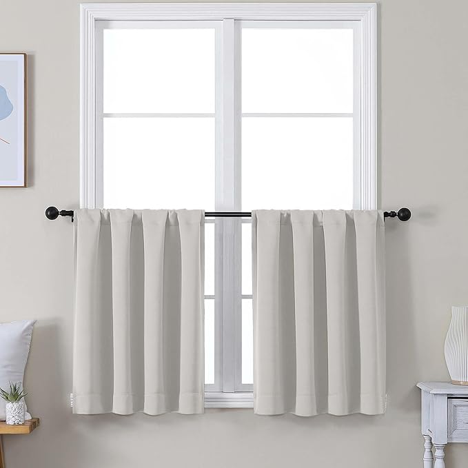 Simplebrand Ava Natural Short 24 Inches Blackout Curtain 2 Panels Set, Half Window Rod Pocket Privacy Curtain Tiers for Kitchen, Curtains Blackout for Bathroom Shades, W30 x L24 Inch, Natural