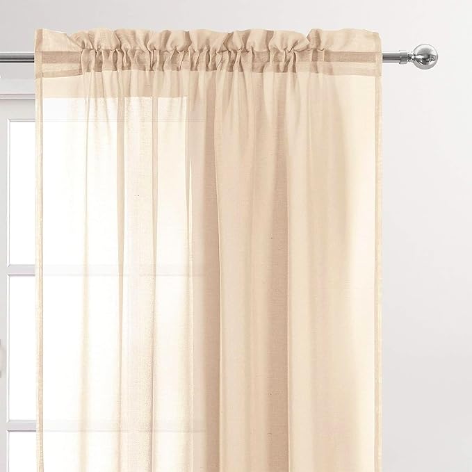 DWCN Beige Sheer Curtains Semi Transparent Voile Rod Pocket Curtains for Bedroom and Living Room, 42 x 72 inches Long, Set of 2 Panels