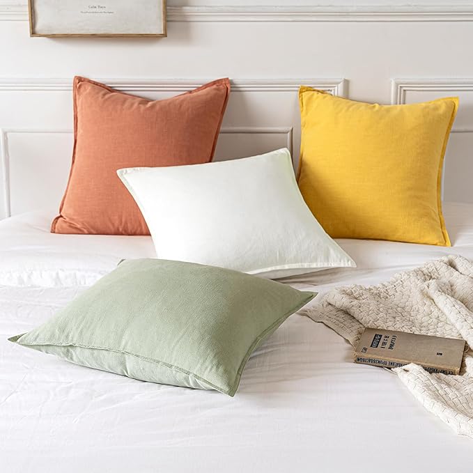 MIULEE Decorative Linen Euro Sham Pillow Covers 22x22 Inch Coral Boho Farmhouse Neutral Spring Couch Throw Pillows for Bed Pack of 2 Accent Modern Pillowcase Summer Sofa Livingroom Home Decor