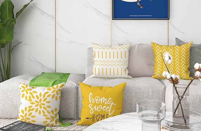 YCOLL Pillow Covers 16x16 Set of 4, Modern Sofa Throw Pillow Cover, Decorative Outdoor Linen Pillow Covers Set of 4 for Couch Sofa Bed and Car, Yellow