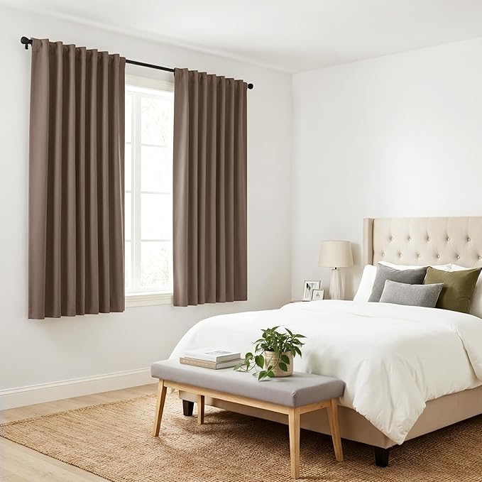 PONY DANCE Blackout Curtains Drapes - Home Decoration Light Blocking Thermal Insulated Window Back Tab/Rod Pocket Curtain Panels Privacy Protect for Bedroom, W 42 in by L 54 in, Mocha, Set of 2