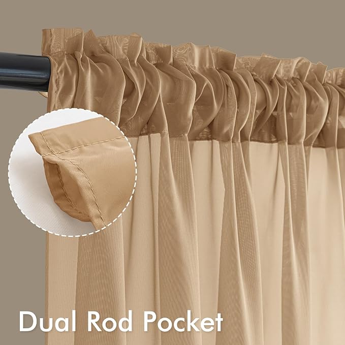 MIULEE Brown Sheer Curtains 84 Inches Long, 4 Panels Set, Rod Pocket Voile Drapes Light Filtering and Semi Transparent, Elegant Window Treatments for Bedroom Living Room,42 x 84 Inches