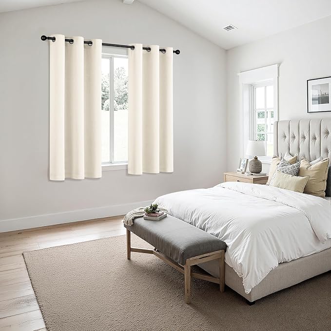 MIULEE Beige White Blackout Curtains for Bedroom Living Room 54 Inches Long 2 Panels, Thermal Insulated Room Darkening Drapes Solid Grommet Noise Reduction Light Blocking Window Treatments 40x54 Inch