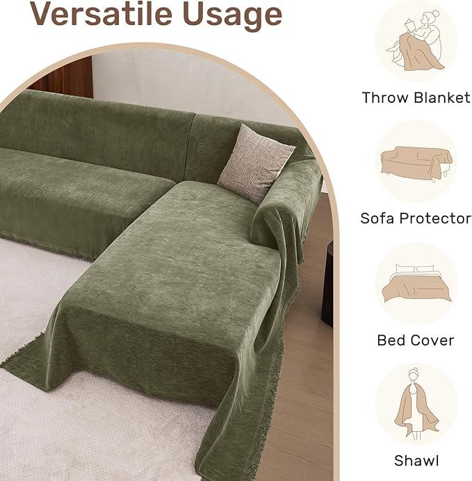 Sectional Couch Covers, 2 Pieces Washable L Shaped Couch Covers Sofa Blanket for Dogs Pet Friendly Sectional Sofa Slipcovers Furniture Covers,71"x 102"+ 71"x 110",(Large,Green)