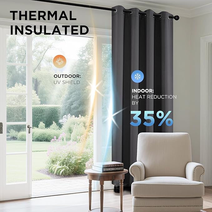 Joydeco Blackout Curtains 63 Inch Length 2 Panels Set, Thermal Insulated Long Drapes 2 Burg, Room Darkening Grommet Drapes for Living Room Bedroom Window