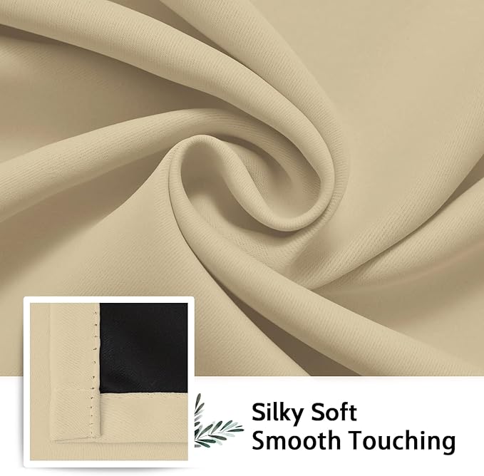 SimpleHome 100% Blackout Curtains for Bedroom,Thermal Insulated Beige Grommet Window Drapes Room Darkening Curtains for Living Room with Black Back,42 x 36 Inch,2 Panels
