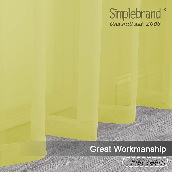 Simplebrand Lemon Sheer Curtains 63 Inch Length 2 Panels, Rod Pocket Solid Color Window Sheer Curtain Panels, Elegant Curtains & Drapes for Living Room, Bedroom 2 Panels (Ivory, 42" W x 63" L)