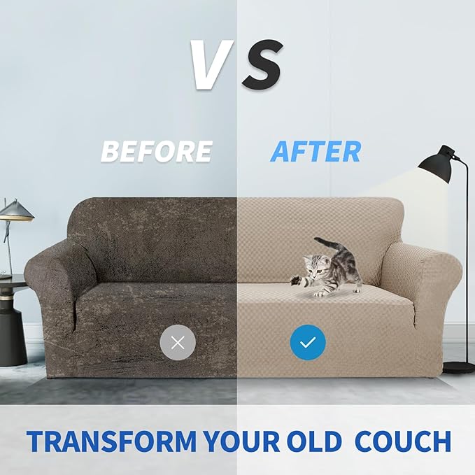 ZNSAYOTX 1 Piece Jacquard Couch Covers for 3 Cushion Couch High Stretch Sofa Cover for Pets Dogs Anti Slip Extra Large Sofa Slipcovers Furniture Protector (XL Sofa, Khaki)