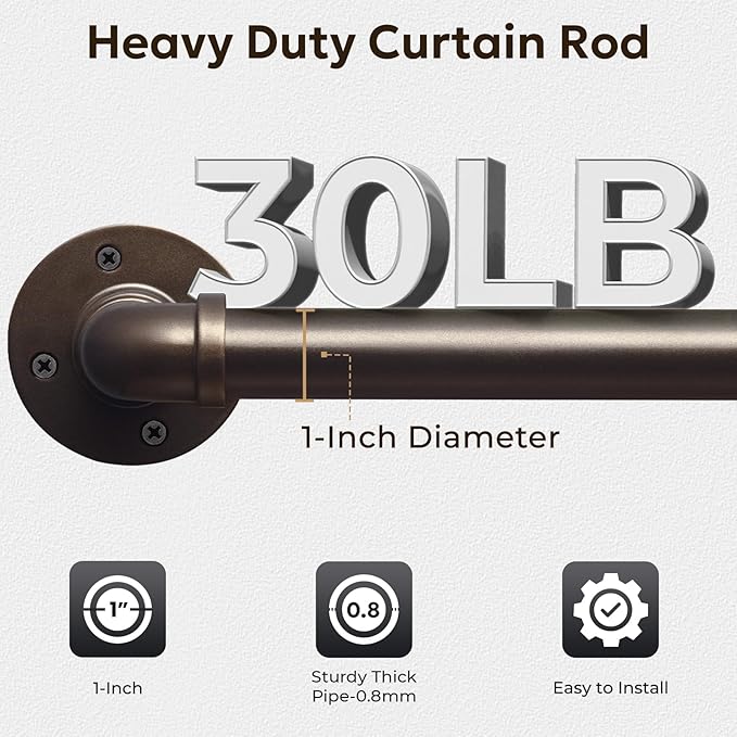 Zeerobee Curtain Rods for Windows 120 to 240, 1 Inch Industrial Wrap Around Antique Bronze Curtain Rod, Indoor/Outdoor Room Divider Adjustable Drapery Pole, 120"-240"