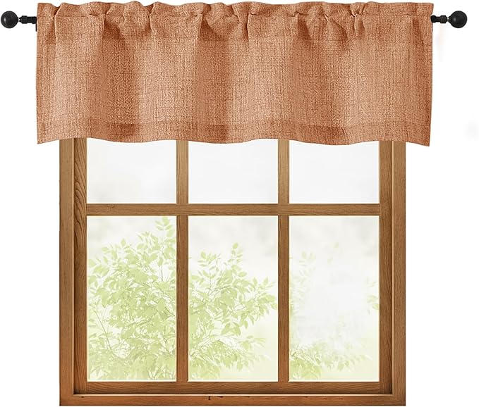 OWENIE Orange Valances for Windows 1 Pcs, Light Filtering Textured Farmhouse Short Small Valance Curtains for Bathroom Basement Living Room Bedroom, Rod Pocket Half Curtains Over Sink, 52Wx14L Inch