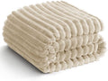 HIMEET Linen Ribbed King Size Blanket for Bed - 300GSM Lightweight Fleece Blanket for Men Women, Large Cozy Sofa Couch Bed Blankets Gifts, Striped Spring Home Room Decor, Linen, 108x90 Inches