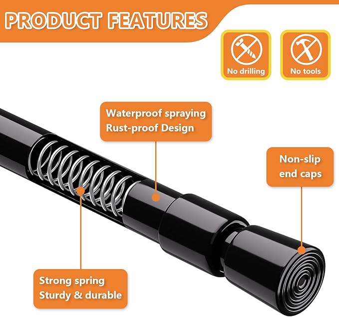 KXLife 4 Pack 5/8" Spring Tension Curtain Rod, Adjustable Tension Rods Black 18 to 30 Inch, RV Tension Bars, Tension Rod for Closet