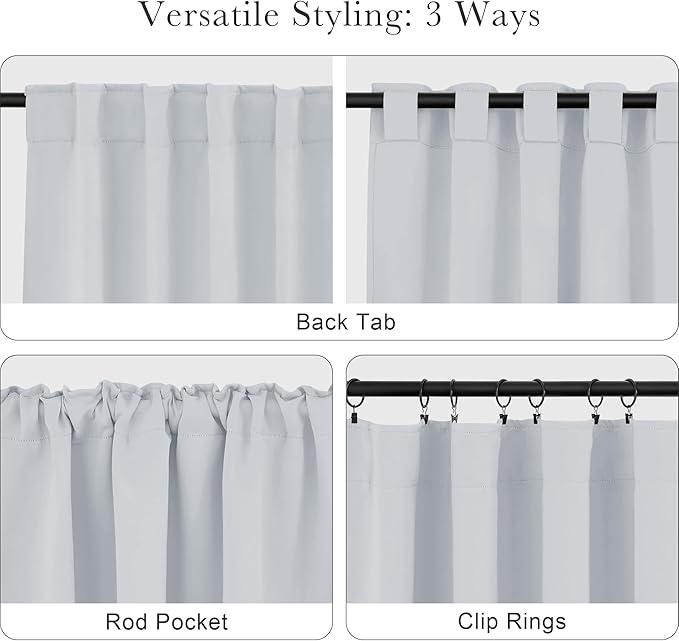 PONY DANCE White Curtains for Small Window Energy Efficiency Room Darkening Curtains for Kids Nursery/Dining Room/Bathroom, W 34 x L 36 inch per Panel, Grayish White, 2 Panels