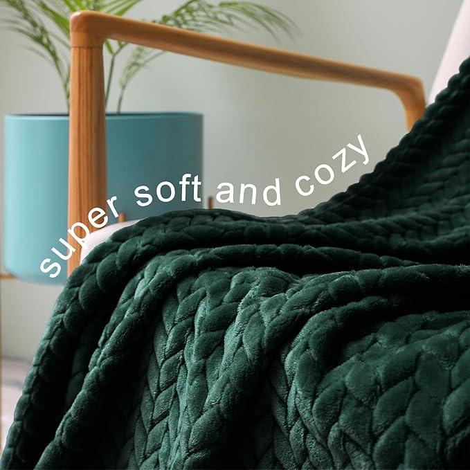 Exclusivo Mezcla Fleece Twin Size Blanket for Bed, 60x80 Inches Soft Cozy Jacquard Flannel Blankets, Lightweight Fuzzy Plush Warm for Women, Forest Green